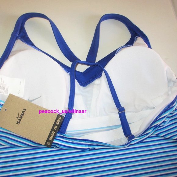Nike Swim Stripe V-Neck Tankini Top Size SMALL Bright Blue White Stripe $54 - Picture 6 of 6